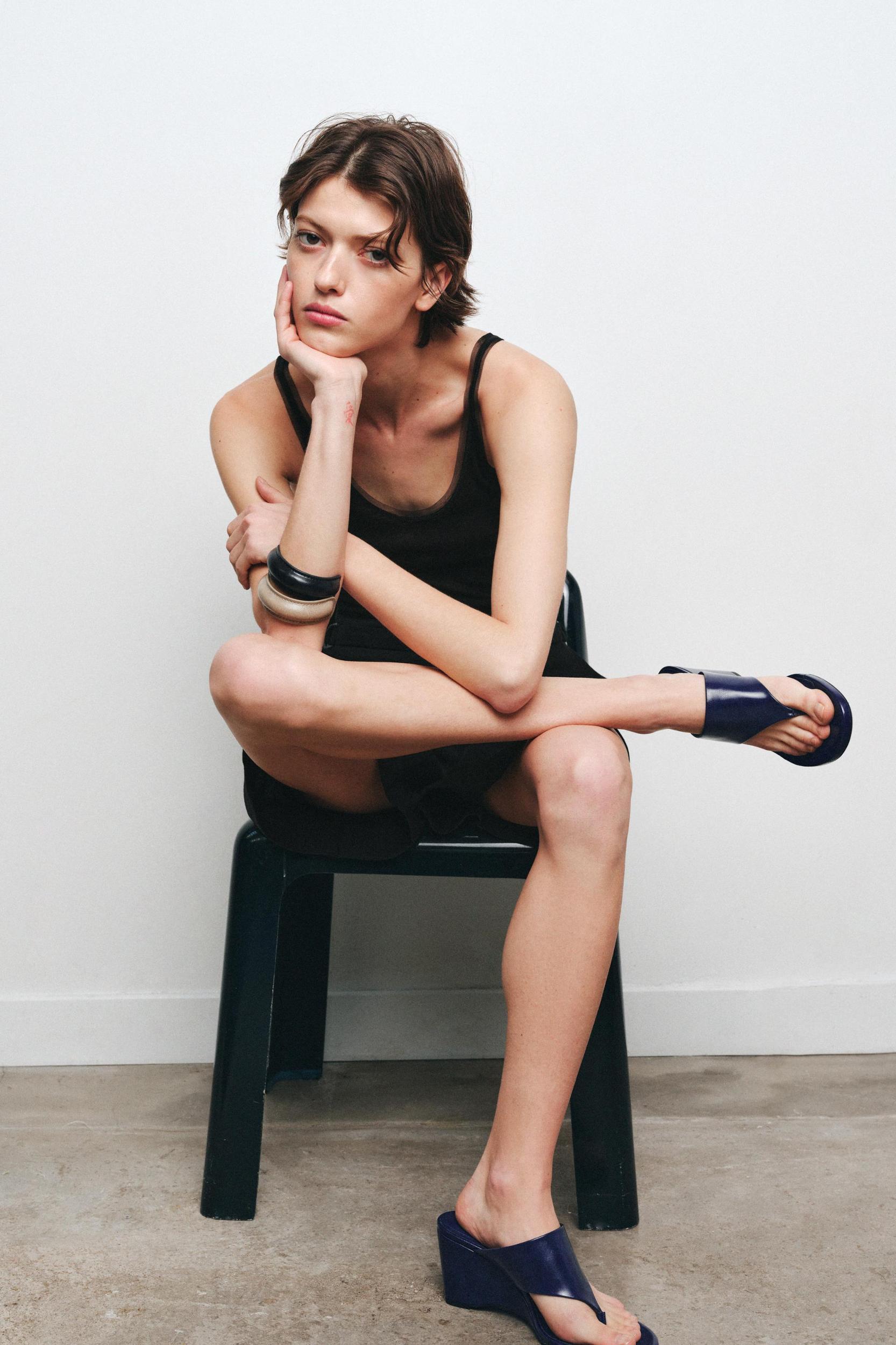 LEATHER WEDGE SANDALS Product Image