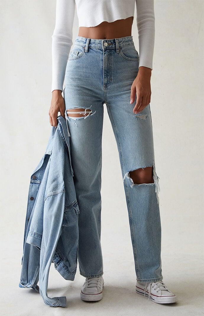Women's Light Indigo Ripped '90s Boyfriend Jeans Product Image
