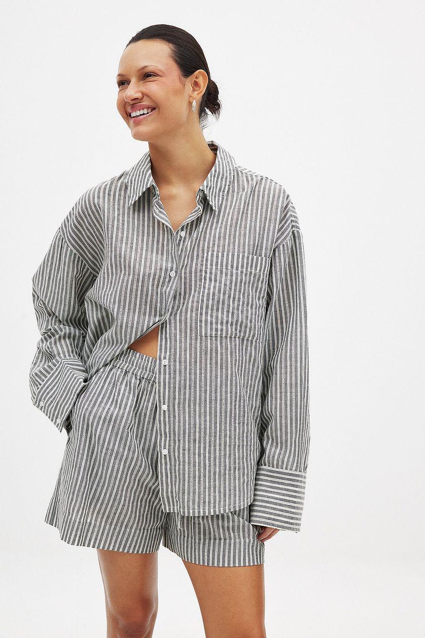 Crochet Insert Stripe Shirt Product Image