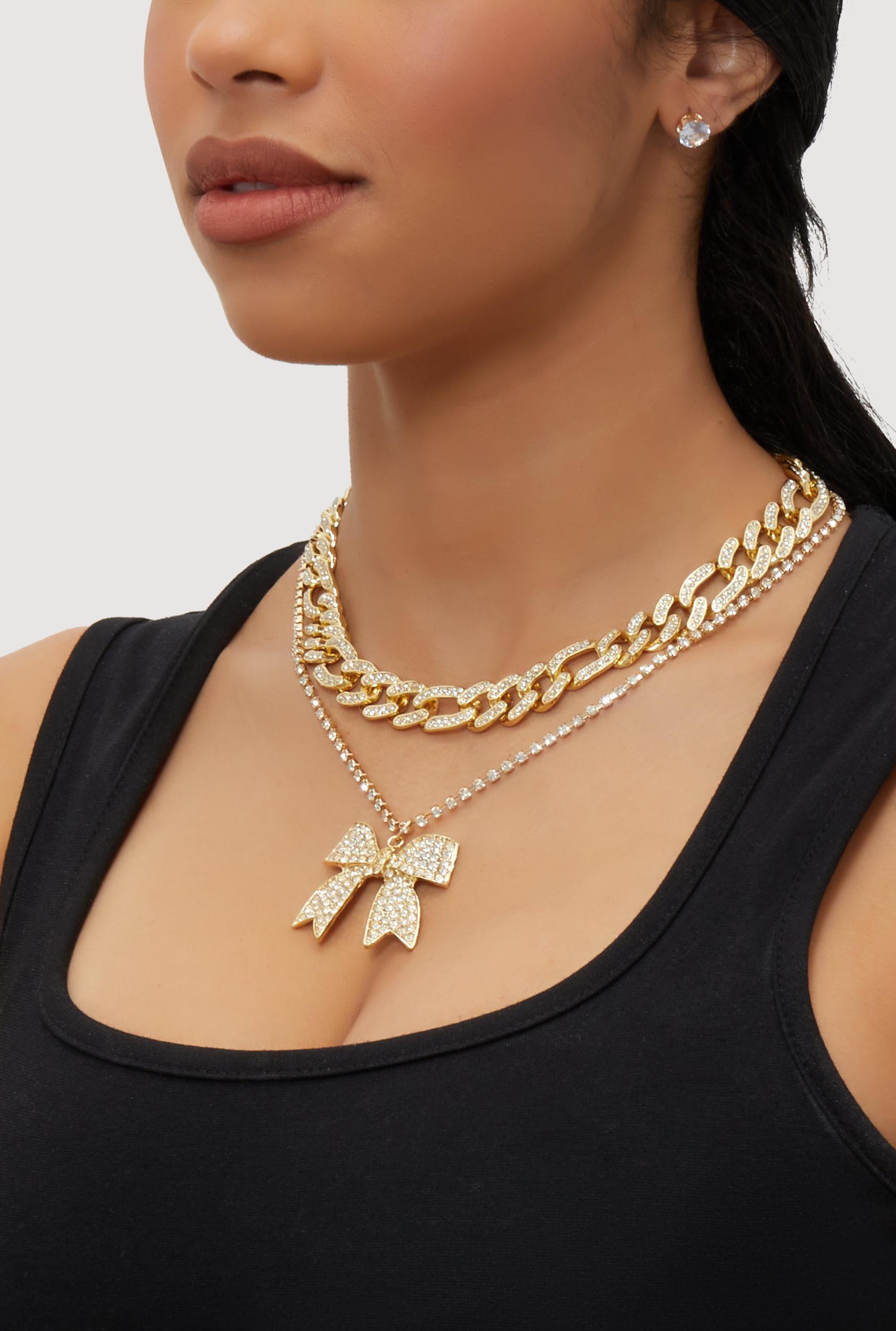 Cross Layered Necklace with Hoop Earring Trio Unisex Product Image