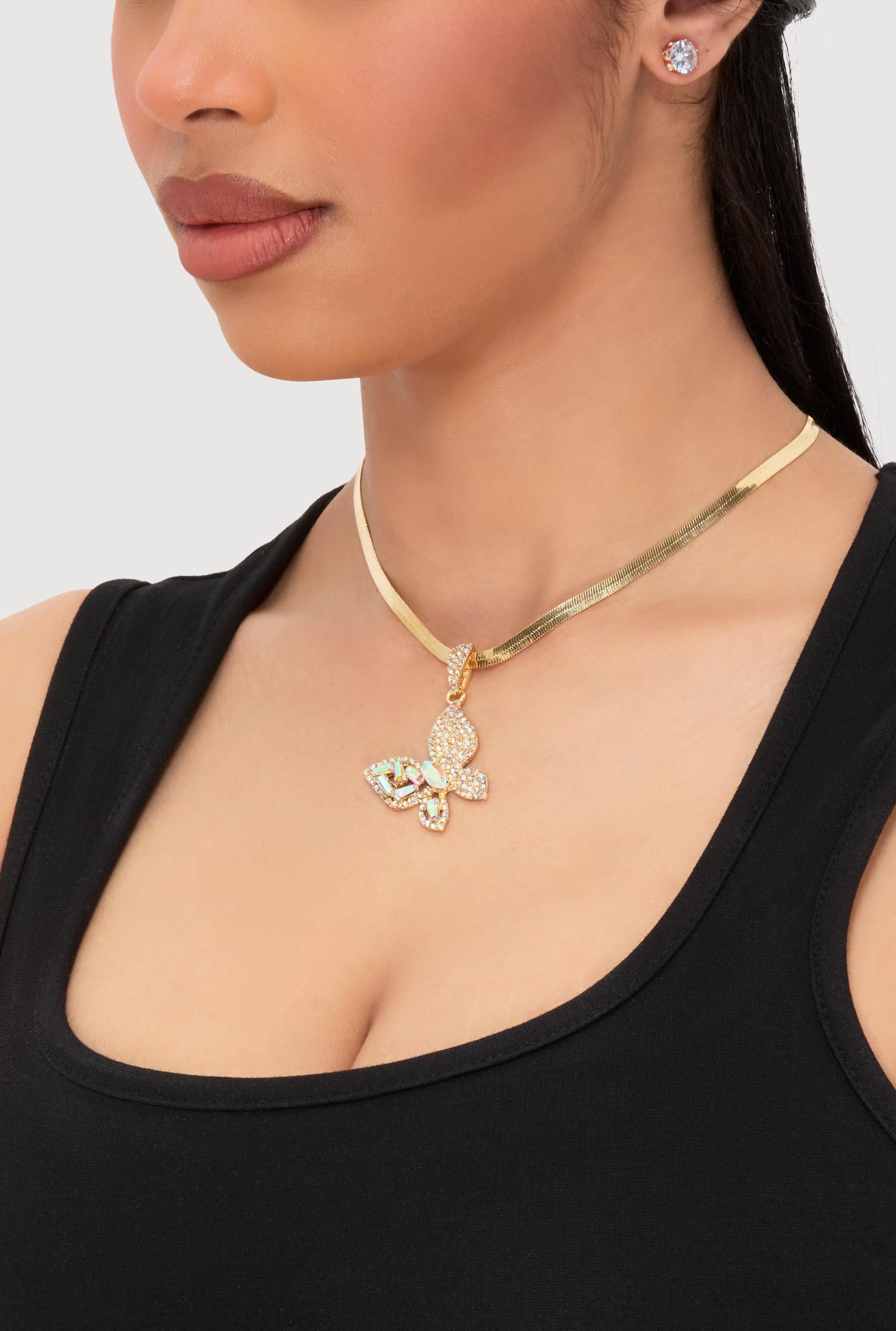 Heart Charm Layered Necklace and Hoop Earring Trio Set Female Product Image