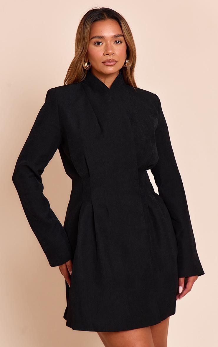 Shape Black Cross Over Cinched Waist Blazer Dress Product Image