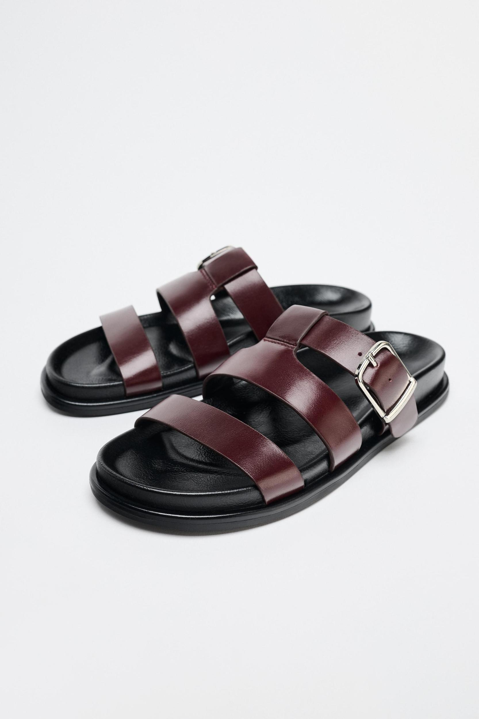 FLAT SANDALS WITH LEATHER STRAPS Product Image