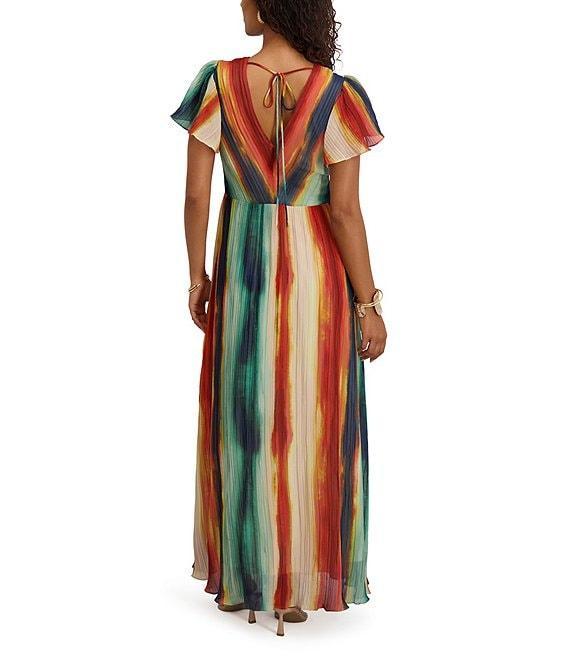 Kensie Printed Chiffon V-Neck Short Flutter Sleeves Pleated Sheath Dress Product Image
