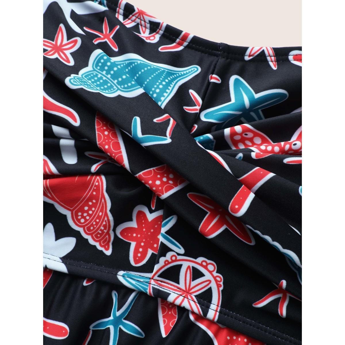 Plus Size Marine Elements Twist Front Gathered Swim Dress Women's Swimwear Black Beach Bodycon V-neck High stretch Curve Swim Dresses BloomChic 28/5X Product Image