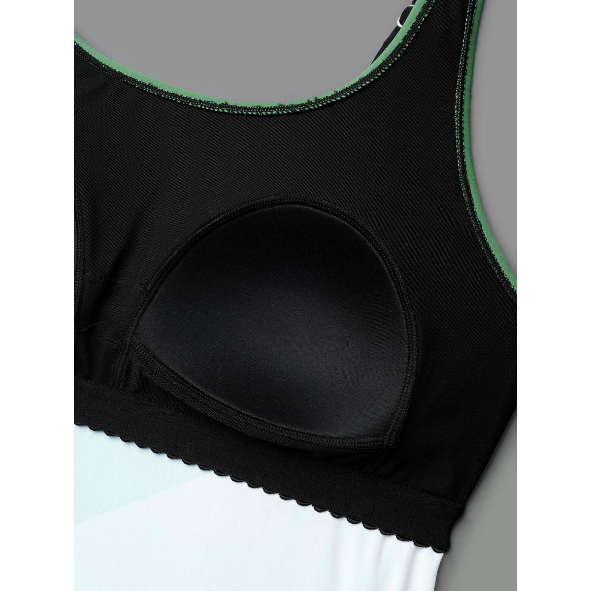 Plus Size Color Block Drawstring Cami Swim Top Women's Swimwear Black Beach Drawstring High stretch Bodycon U-neck Curve Swim Tops BloomChic 22-24/3X Product Image