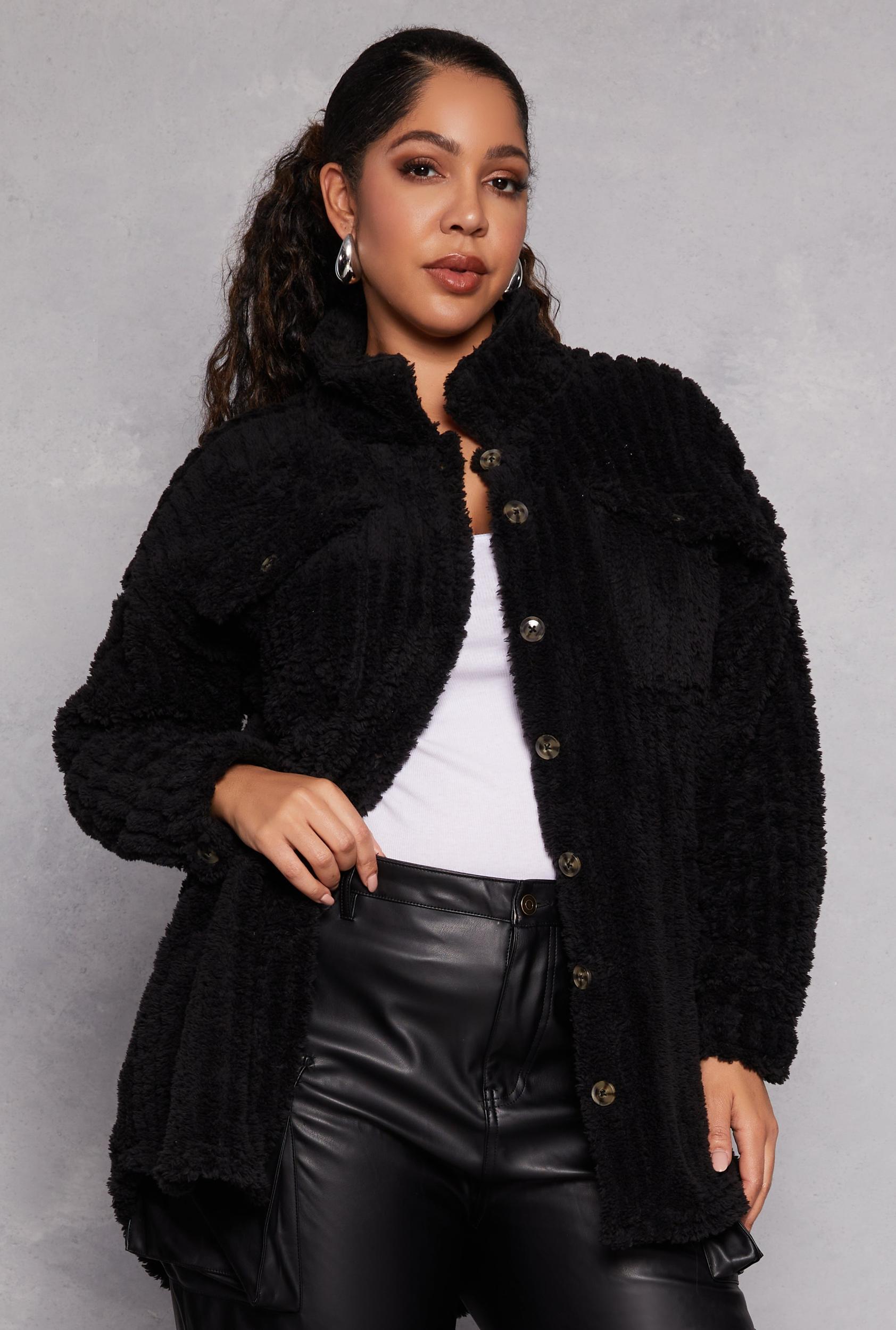 Womens Plus Size Sherpa Button Front Shacket Product Image