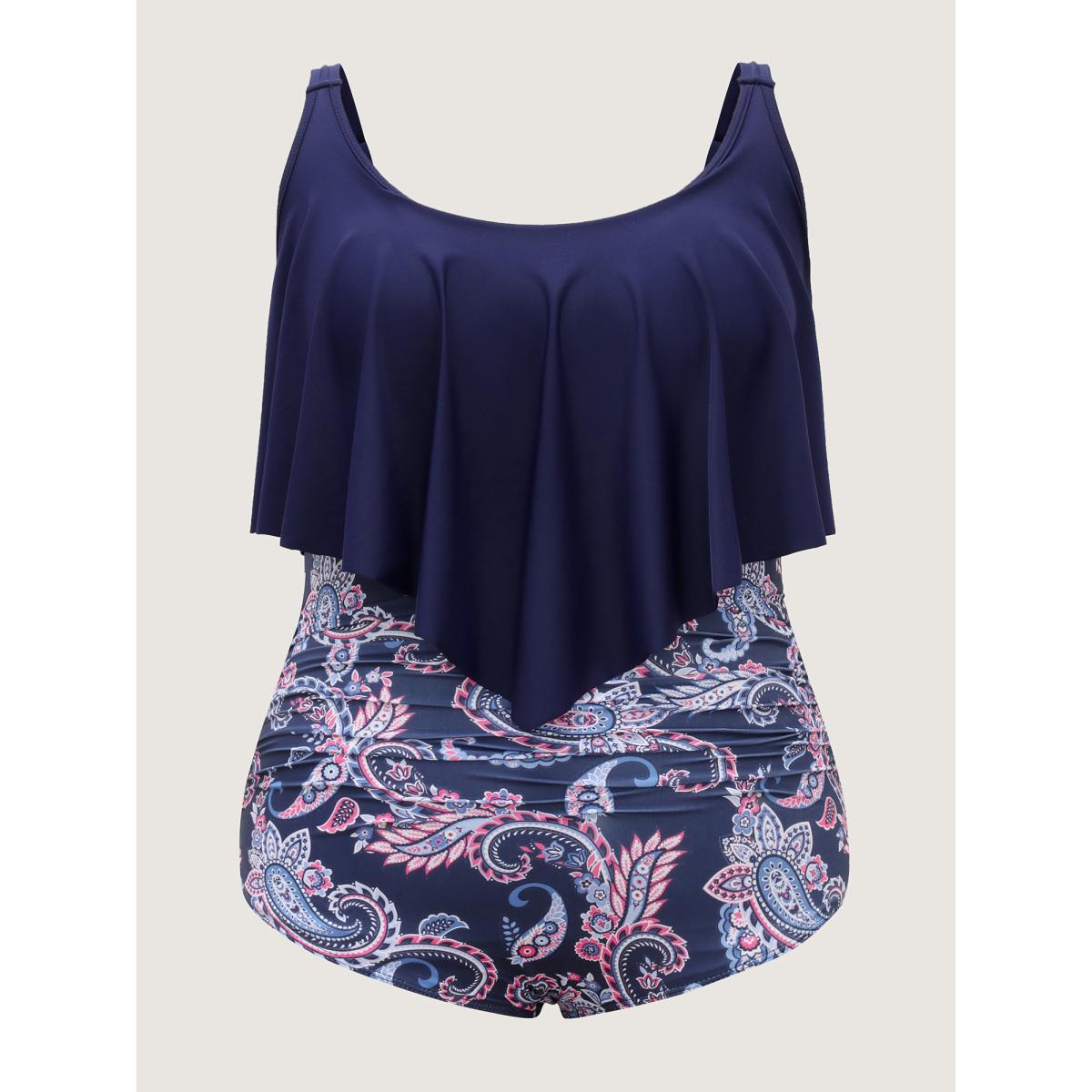 Plus Size Paisley Print Ruched One-Piece Swimsuit Women's Swimwear Indigo Beach Gathered Curve Bathing Suits High stretch One Pieces BloomChic 18-20/2X Product Image