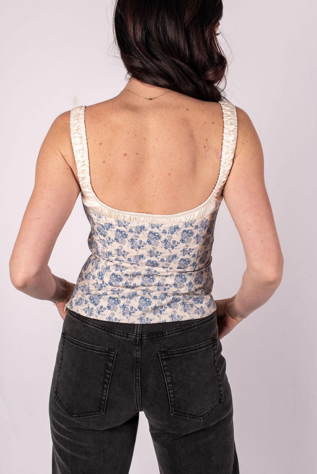 [ASTR The Label] Milkmaid Top - Blue Floral Product Image