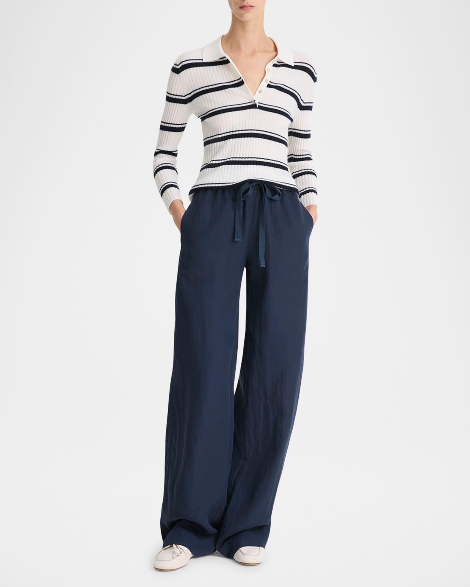 Stripe Mulberry Silk-Blend Polo Top Product Image