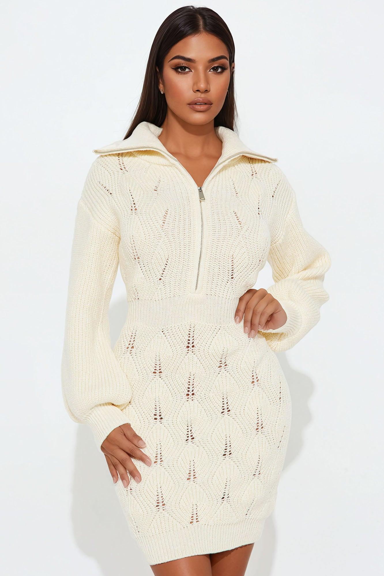 Lyla Sweater Mini Dress - Ivory Product Image