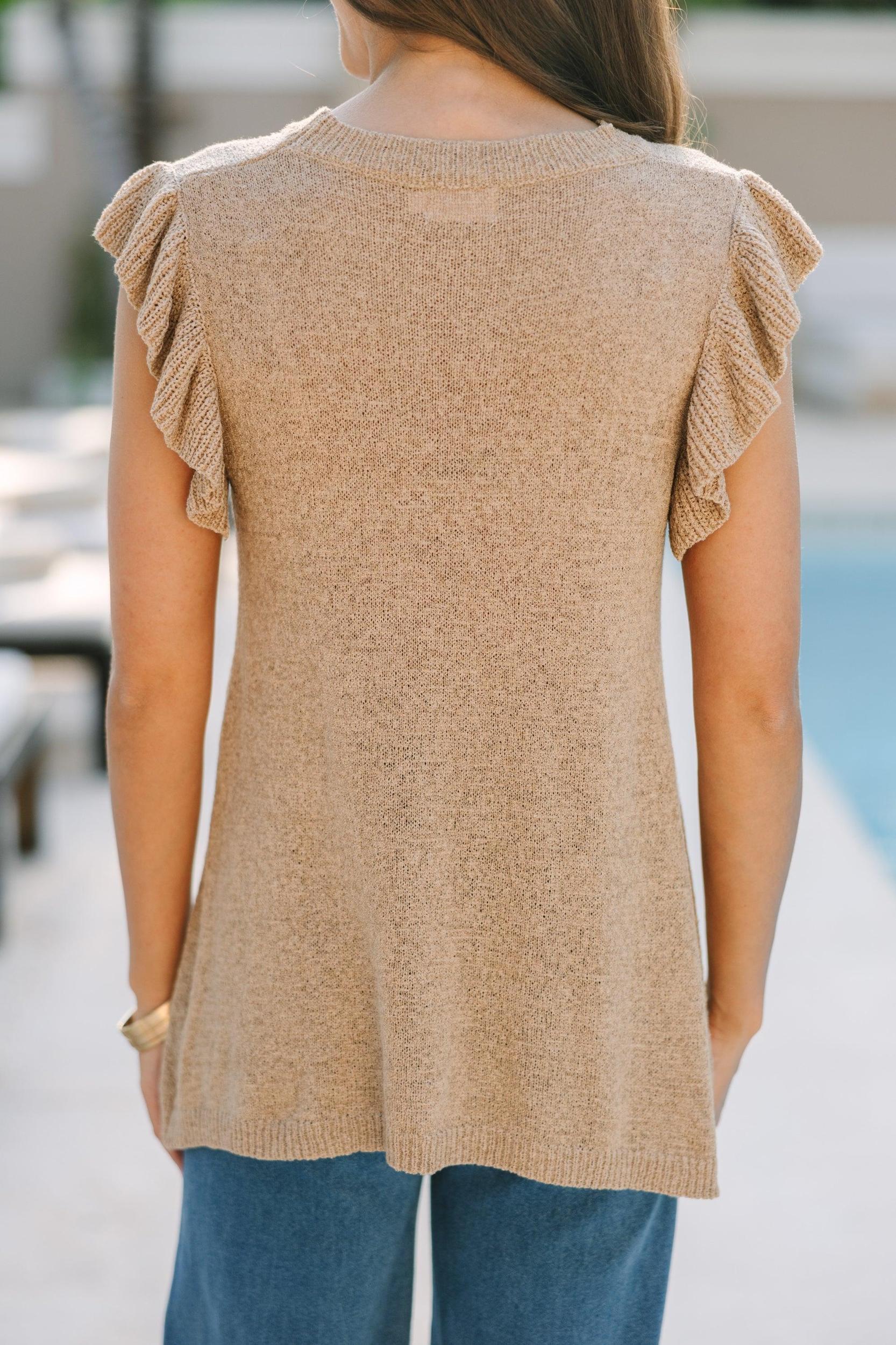 Certain Joy Taupe Brown Knit Top Female Product Image