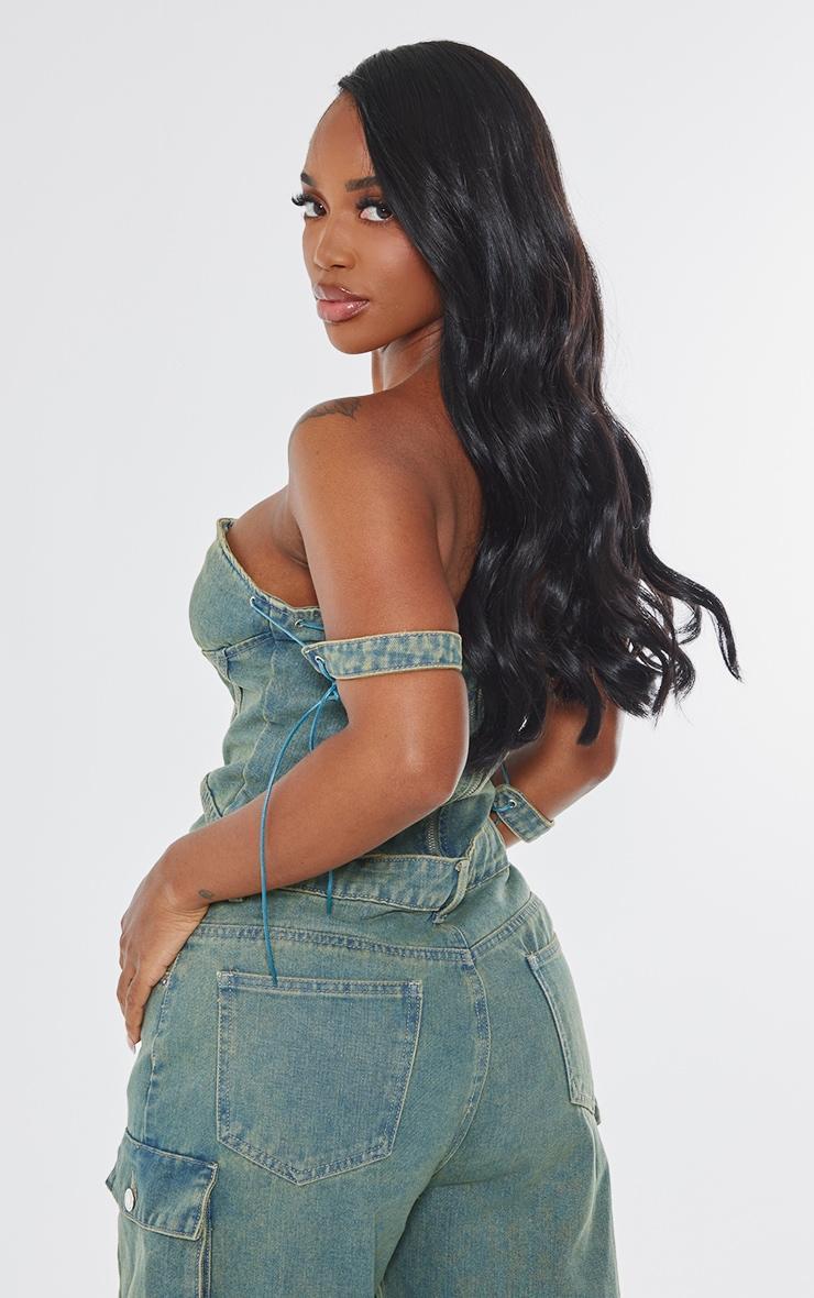 Shape Vintage Wash Denim Lace Up Front Corset Product Image