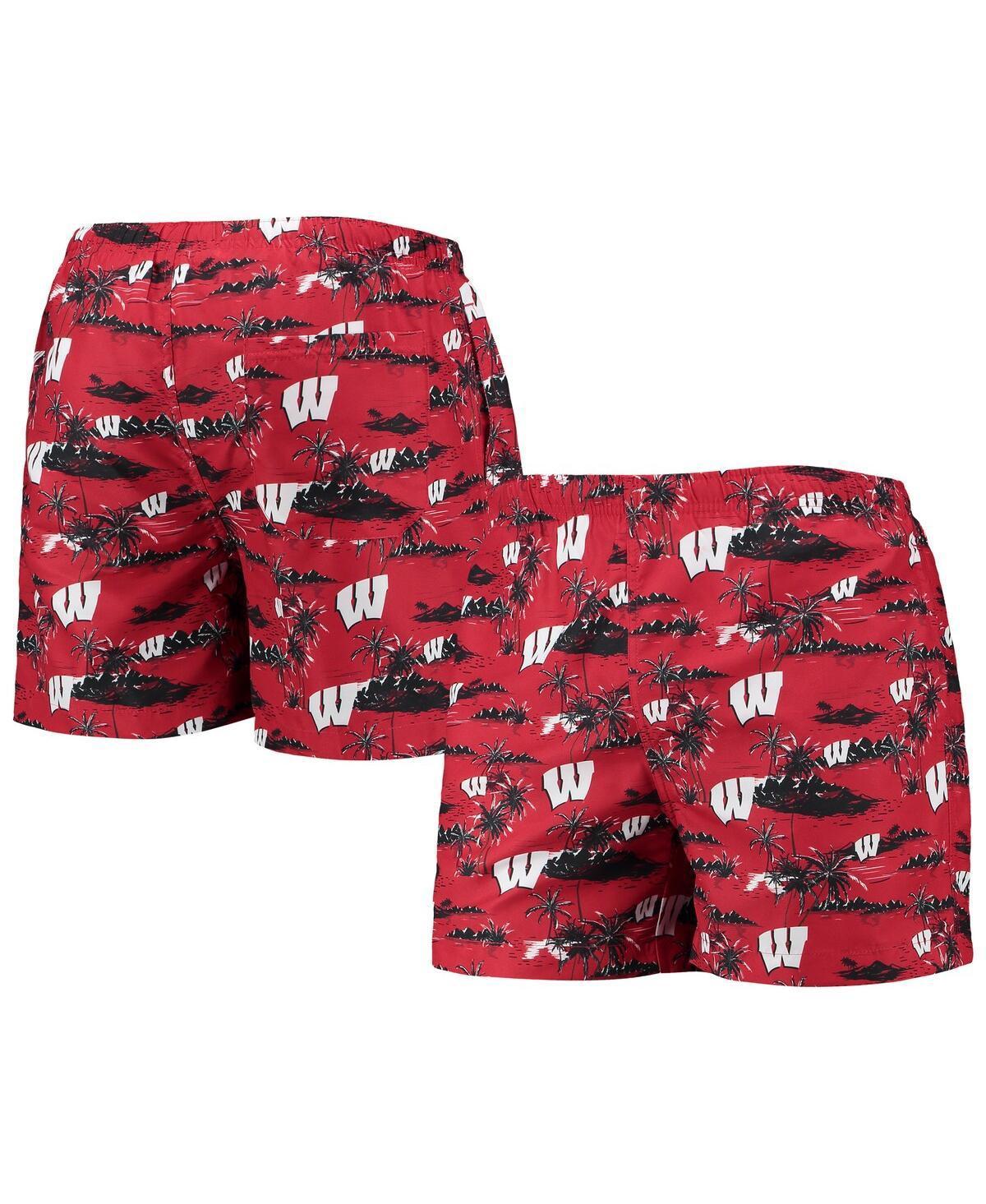 Men's FOCO Red Wisconsin Badgers Island Palm Swim Trunks, Size: Large Product Image