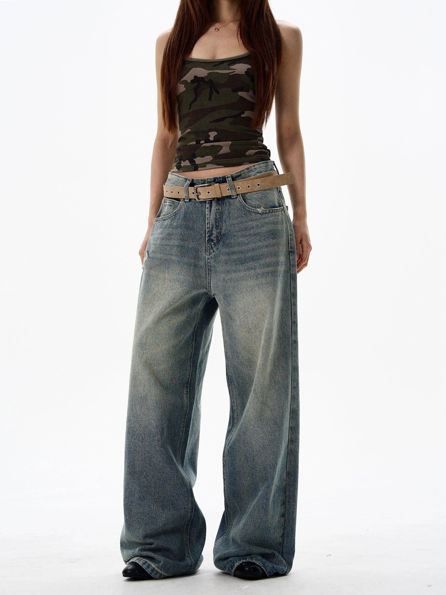 RT No. 13054 WASHED BLUE DENIM STRAIGHT JEANS Product Image