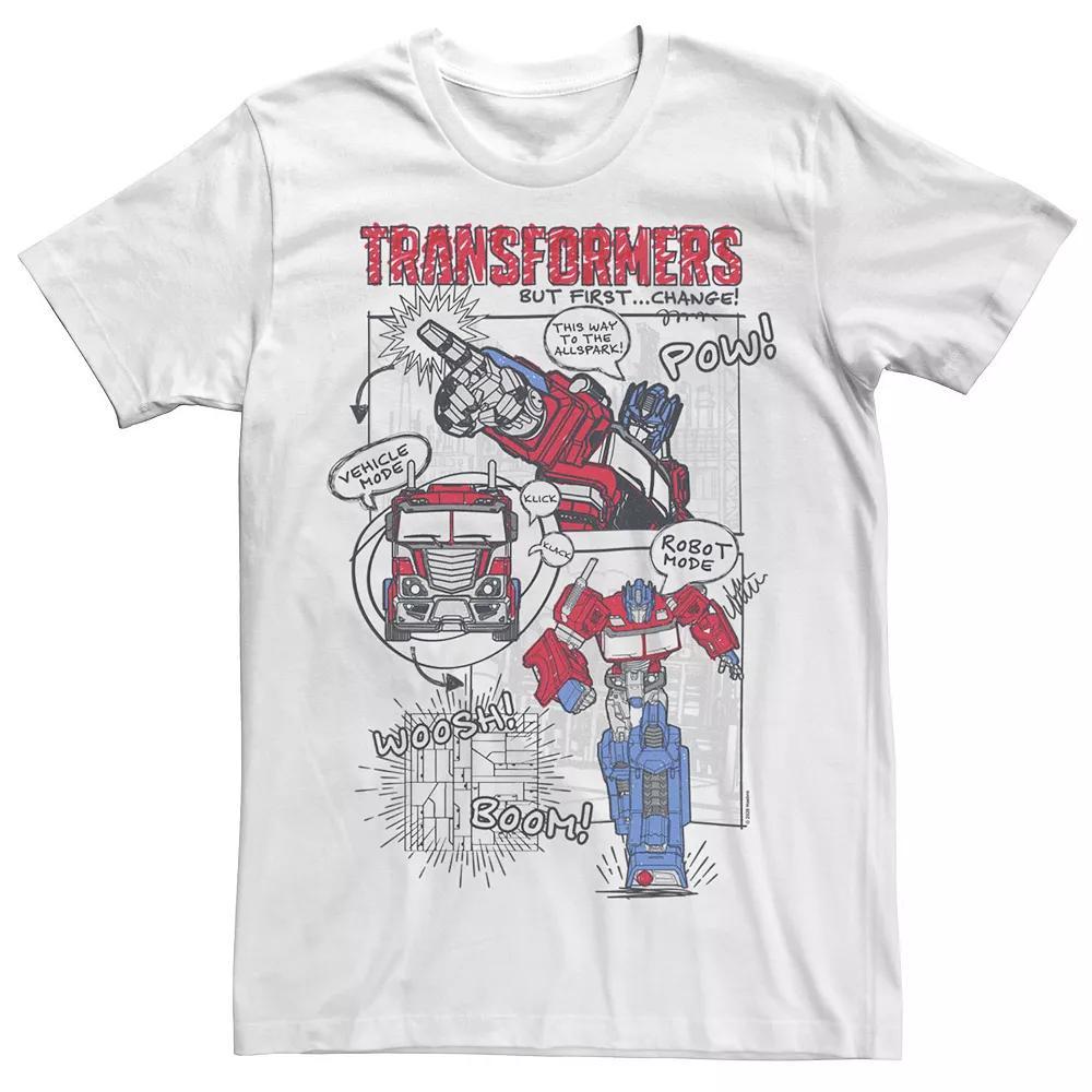 Men's Transformers Optimus Prime Transformation Comic Strip Tee, Size: Medium, White Product Image