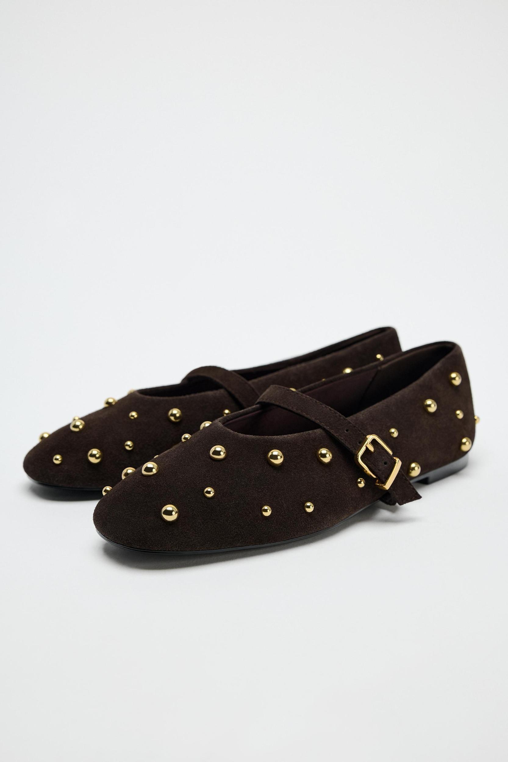 STUDDED SUEDE BALLET FLATS Product Image