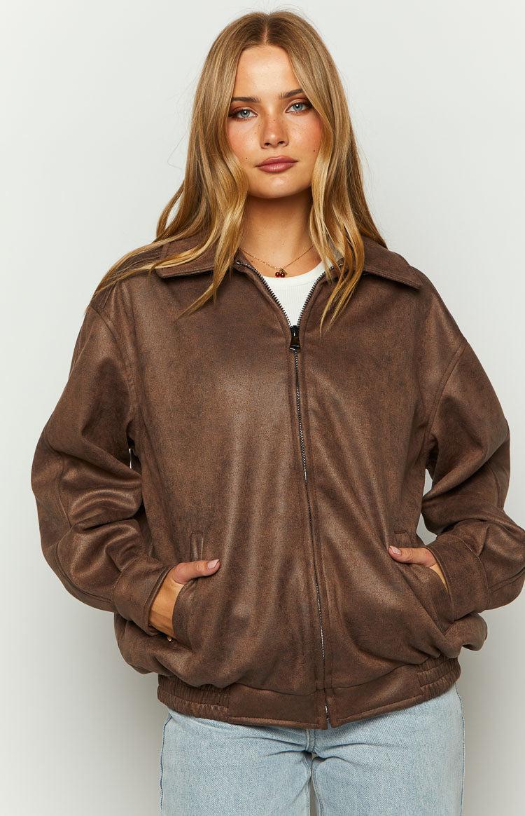 Abbi Brown Faux Suede Bomber Jacket Girls Product Image