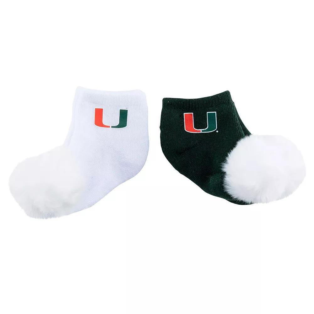 Infant ZooZatz Miami Hurricanes Two-Pack Pom Socks, Men's, Green Product Image