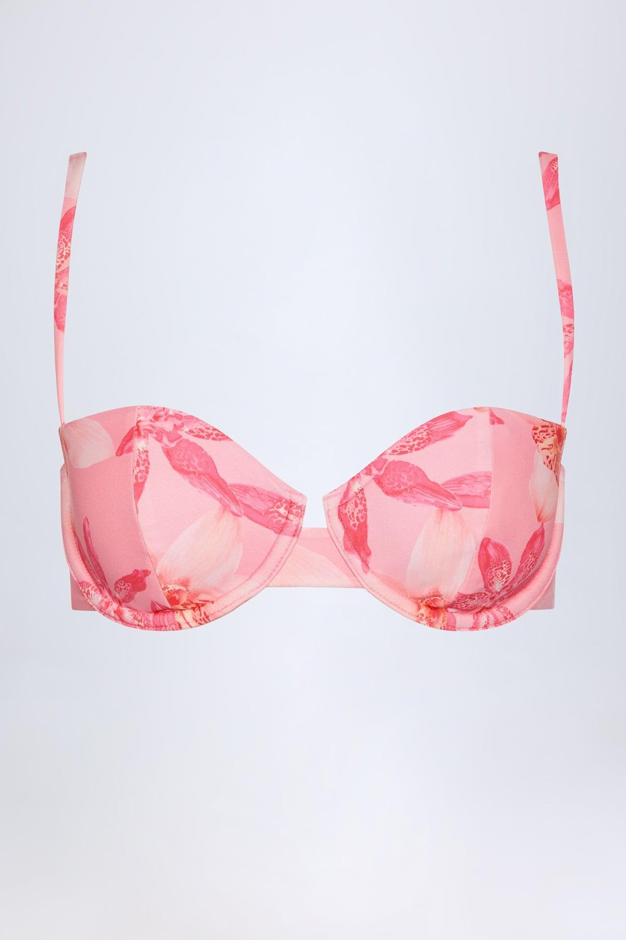Underwired Balconette Bikini Top in Pink Orchid Print Product Image