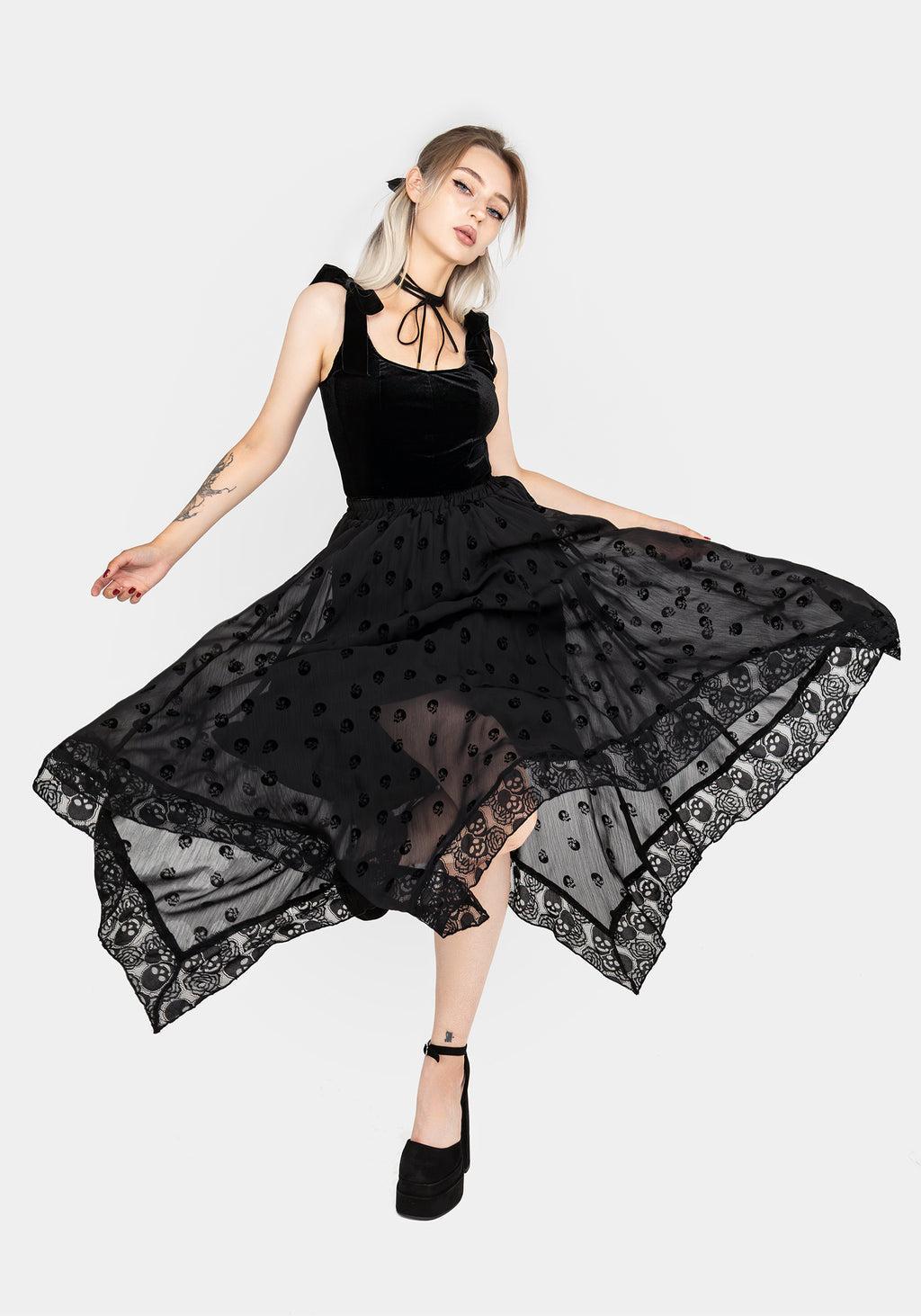 Bones Flocked Chiffon Handkerchief Hem Skirt Product Image