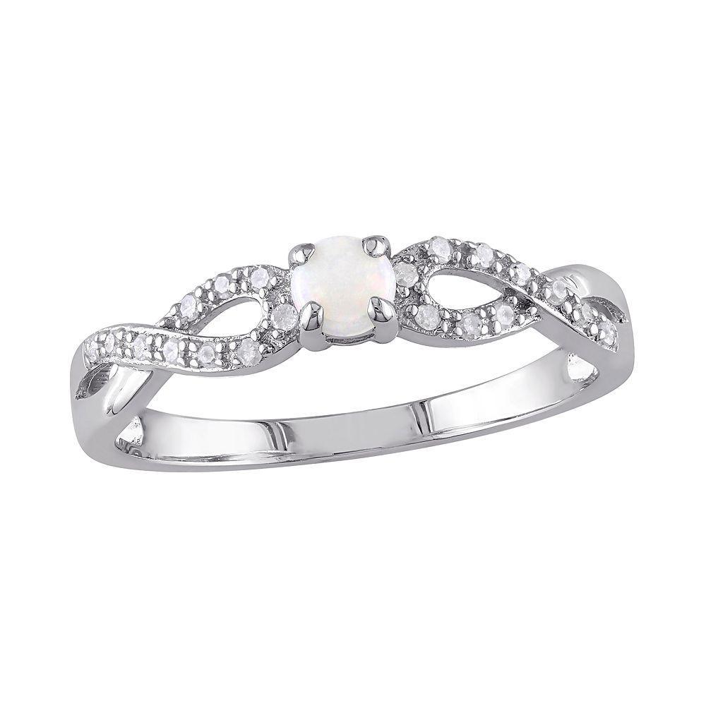 Stella Grace Sterling Silver White Opal & 1/10 Carat T.W. Diamond Infinity Ring, Women's, Size: 5, Silver Tone Product Image