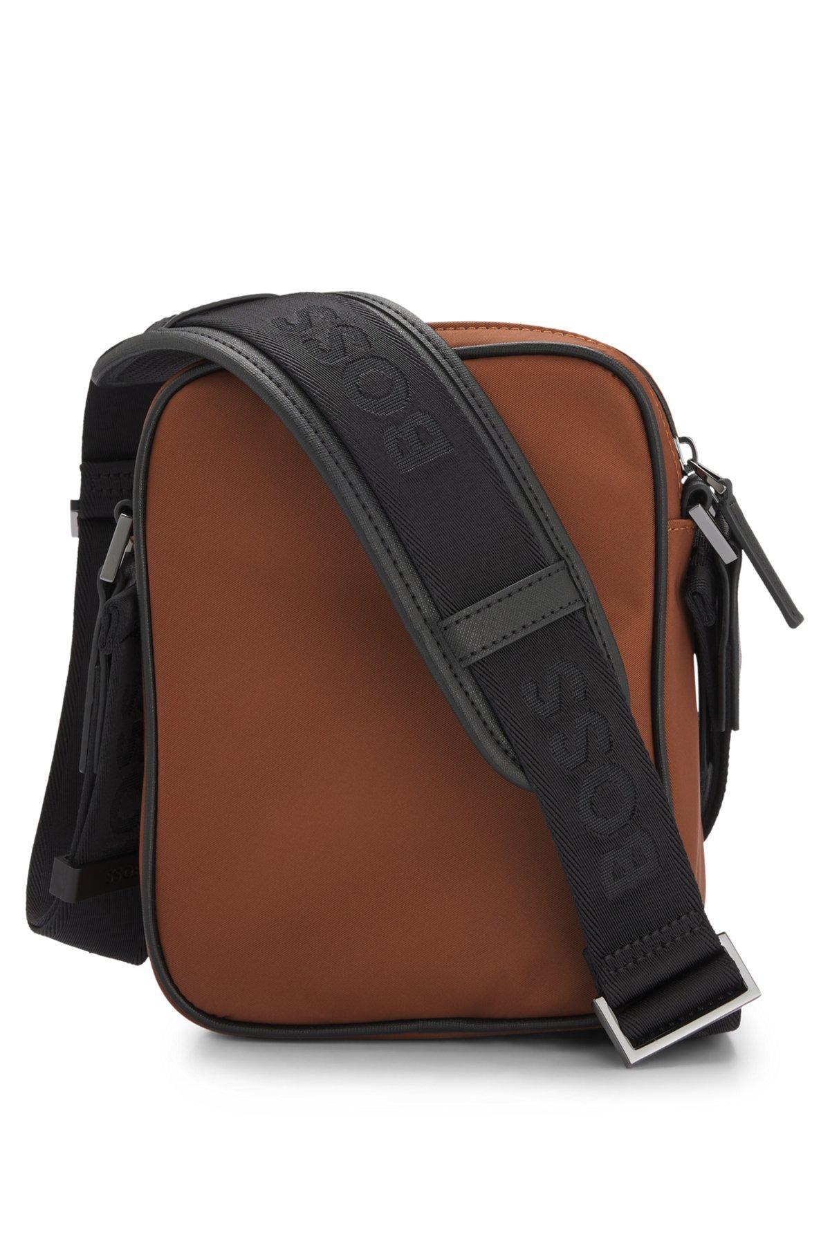 BOSS - Twill reporter bag with Double B monogram - Brown Product Image