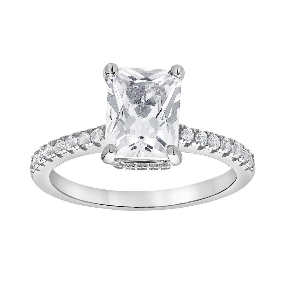 Gemstone Brilliance Emerald Cut Lab-Created White Sapphire Ring, Women's, Size: 8, Silver Tone Product Image
