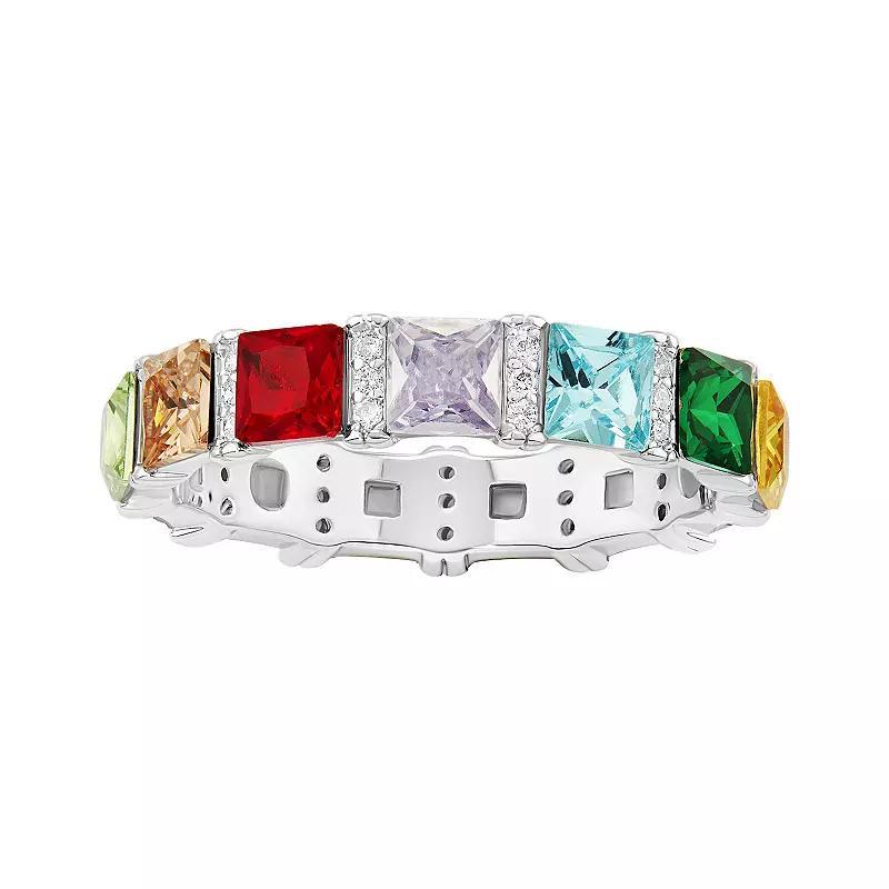 PRIMROSE Fine Silver Plated Crystal & Cubic Zirconia Princess-Cut Eternity Ring, Women's, Size: 7, Silver Tone Team Product Image