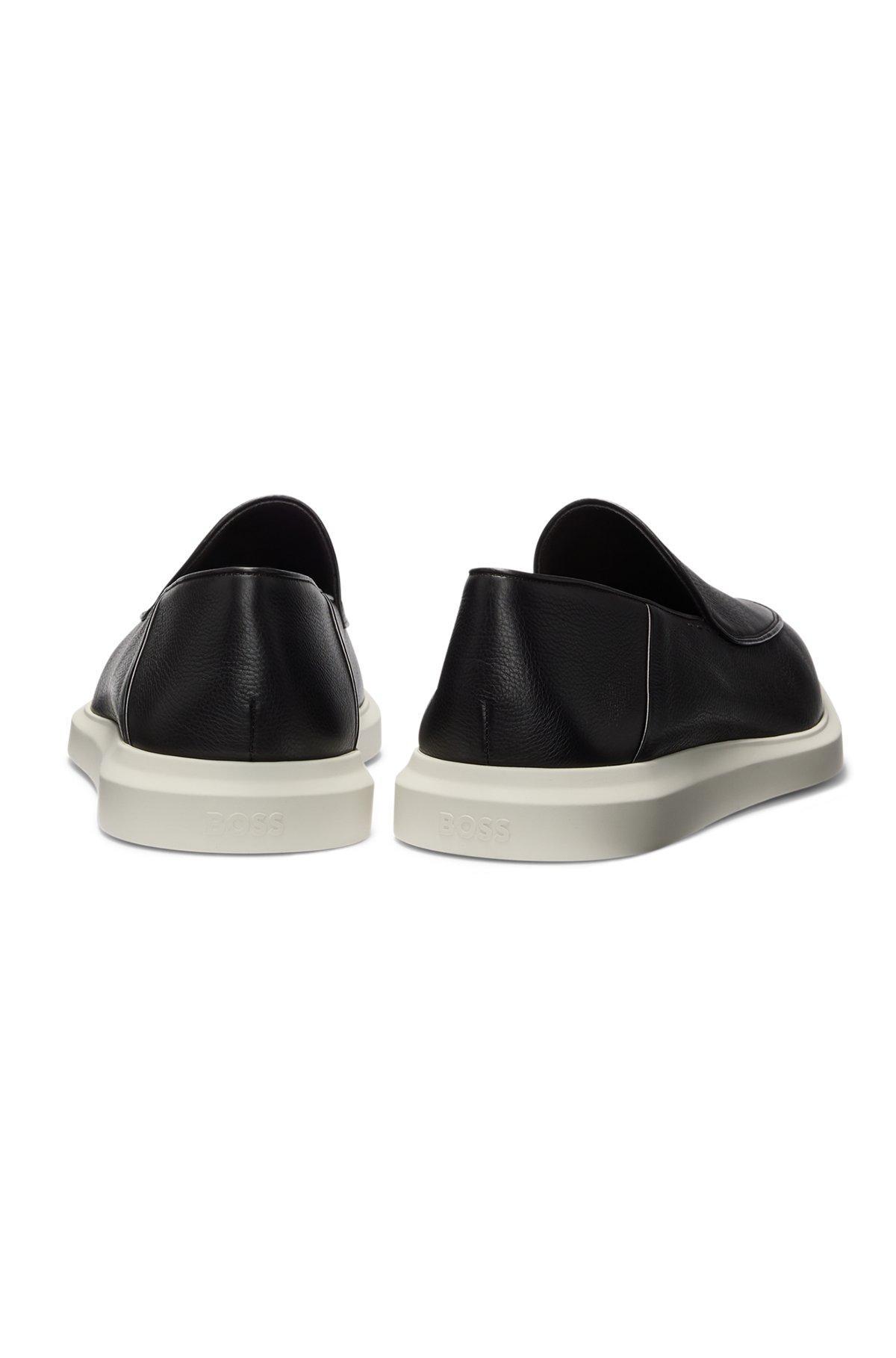 BOSS - Leather loafers with rubber outsole - Dark Brown Product Image