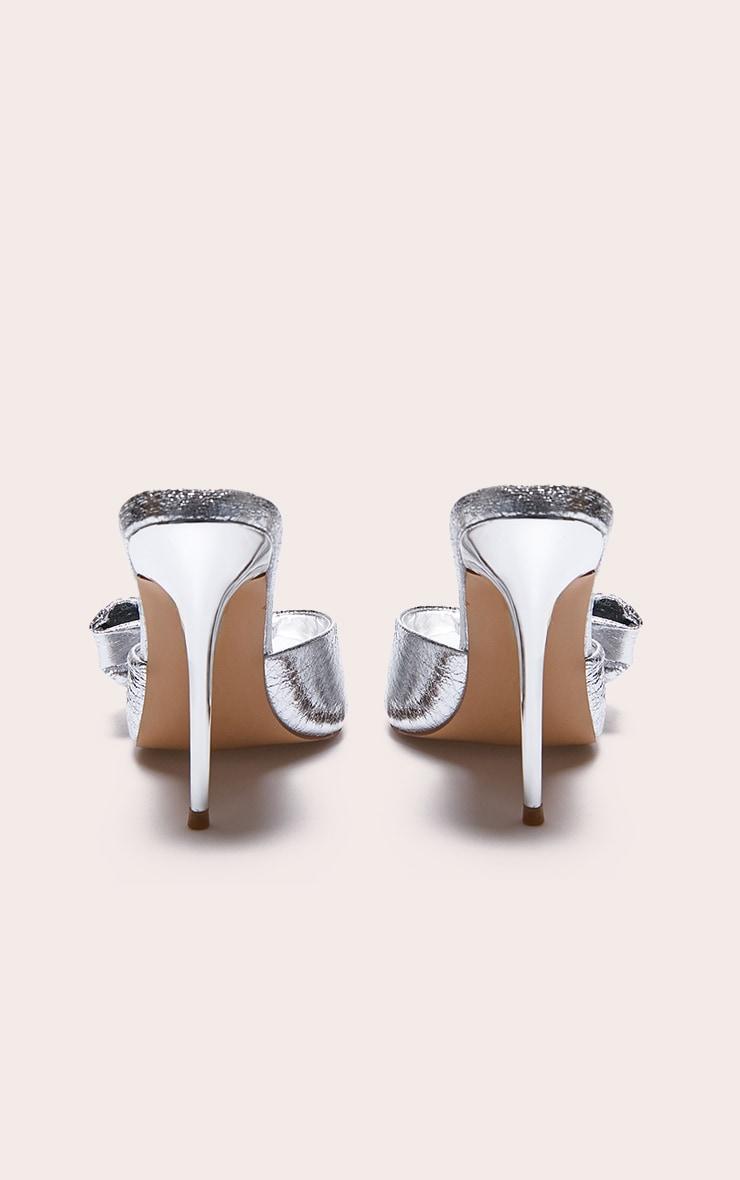 Silver PU Point Toe Half Bow Heeled Mules Product Image