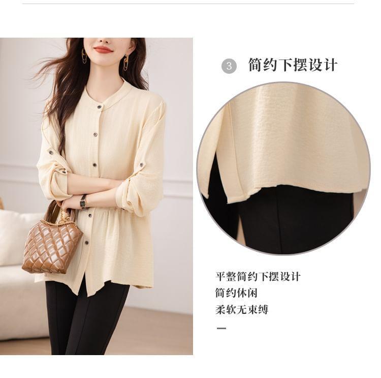 3/4 Sleeve Stand Collar Loose Fit Blouse Product Image