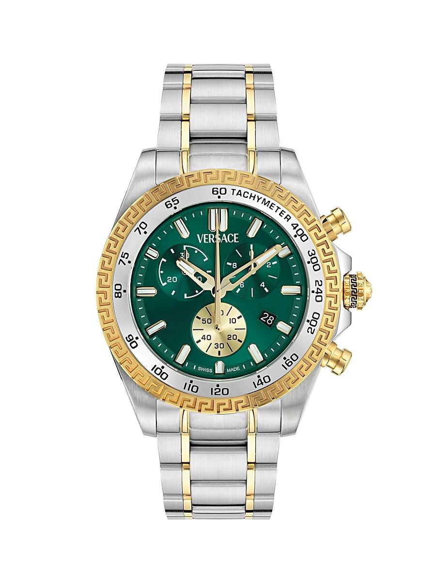 Versace Mens Chrono X Two Tone Stainless Steel Bracelet Green Dial Watch Product Image