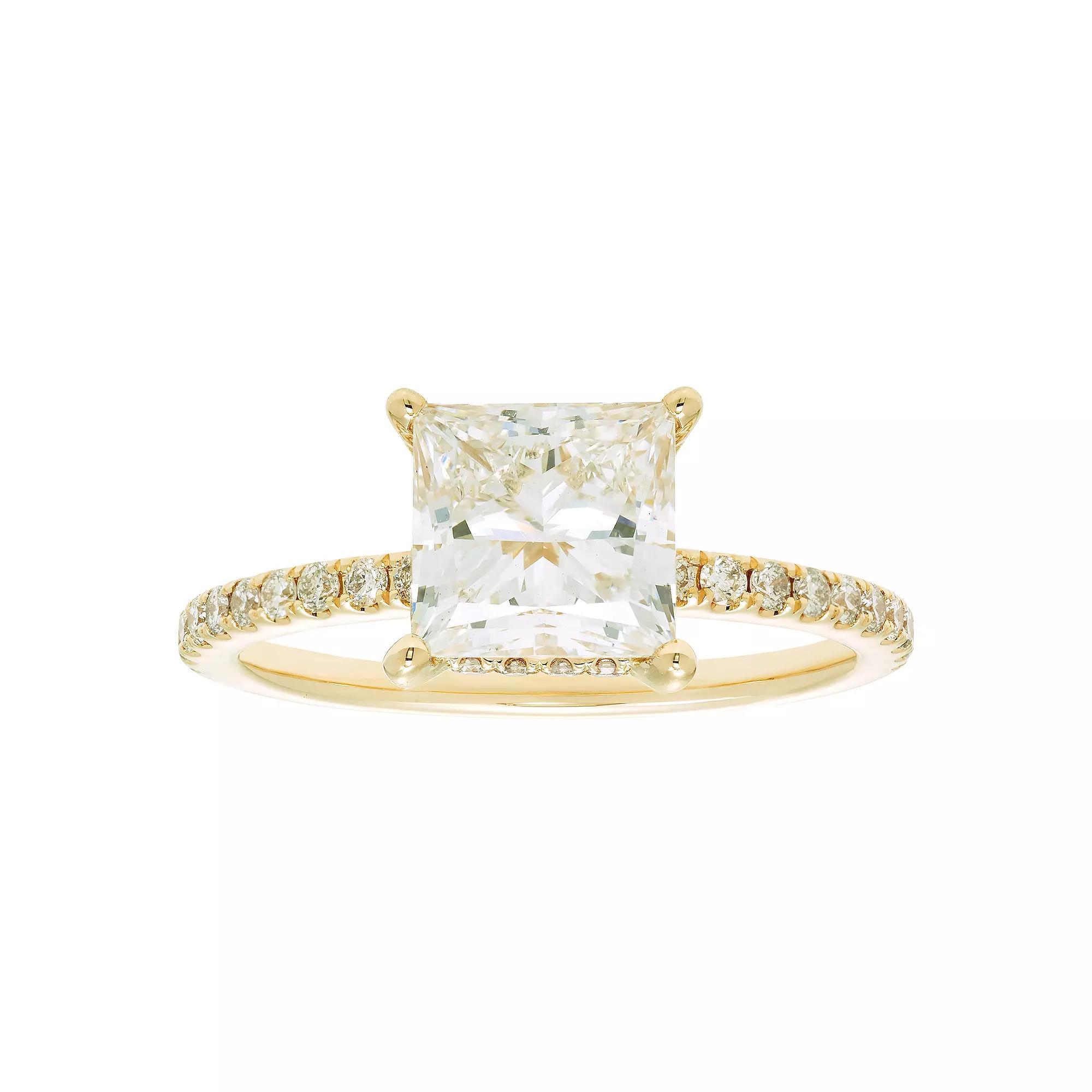 Evergreen Diamonds 14k Gold 2 3/8 Carat T.W. IGL Certified Princess Cut Lab-Grown Diamond Hidden Halo Ring, Women's Product Image