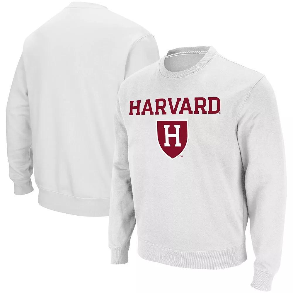 Men's Colosseum White Harvard Crimson Team Arch & Logo Tackle Twill Pullover Sweatshirt, Size: 3XL, Har White Product Image