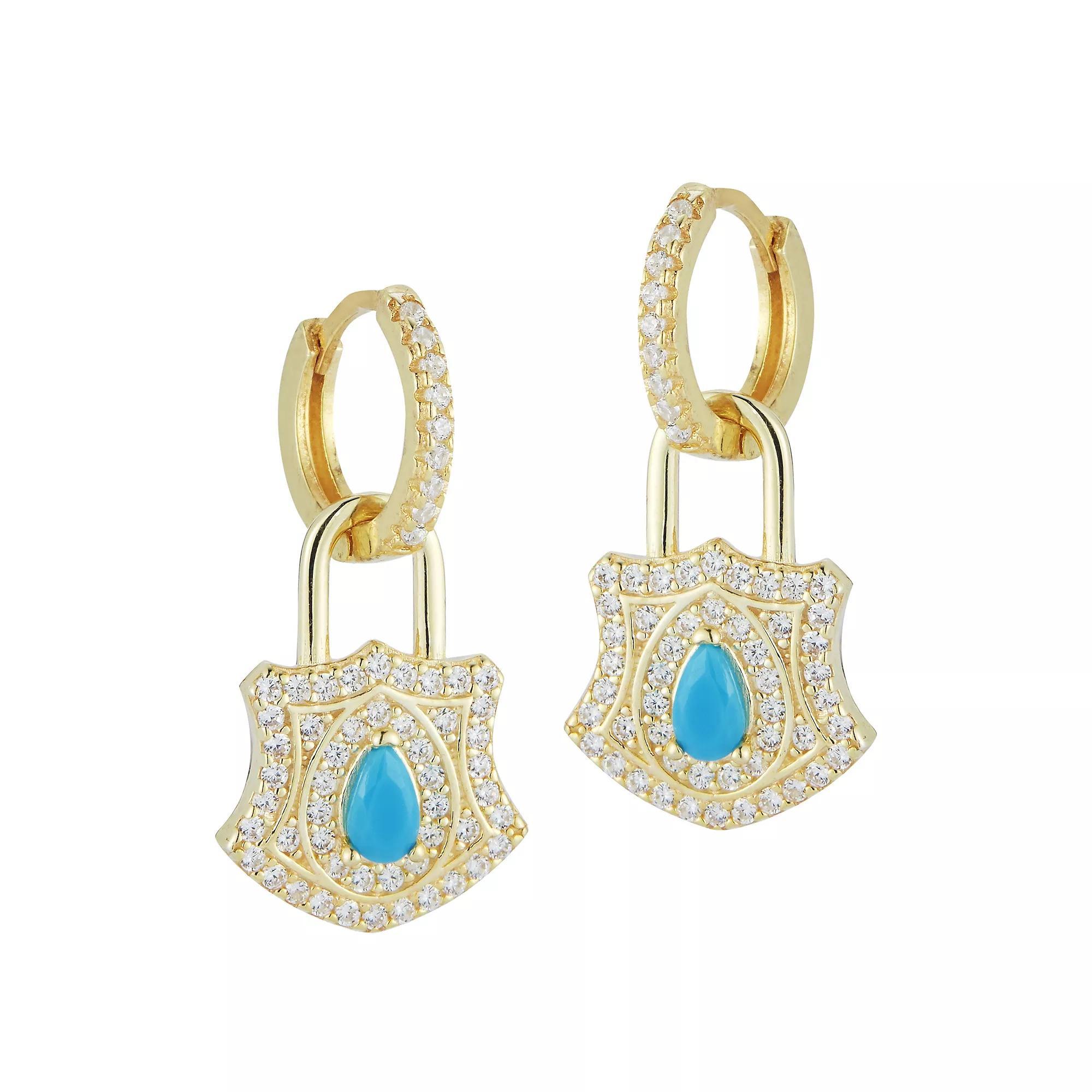 Sunkissed Sterling Cubic Zirconia & Lab-Created Turquoise Padlock Earrings, Women's, Silver Tone Product Image