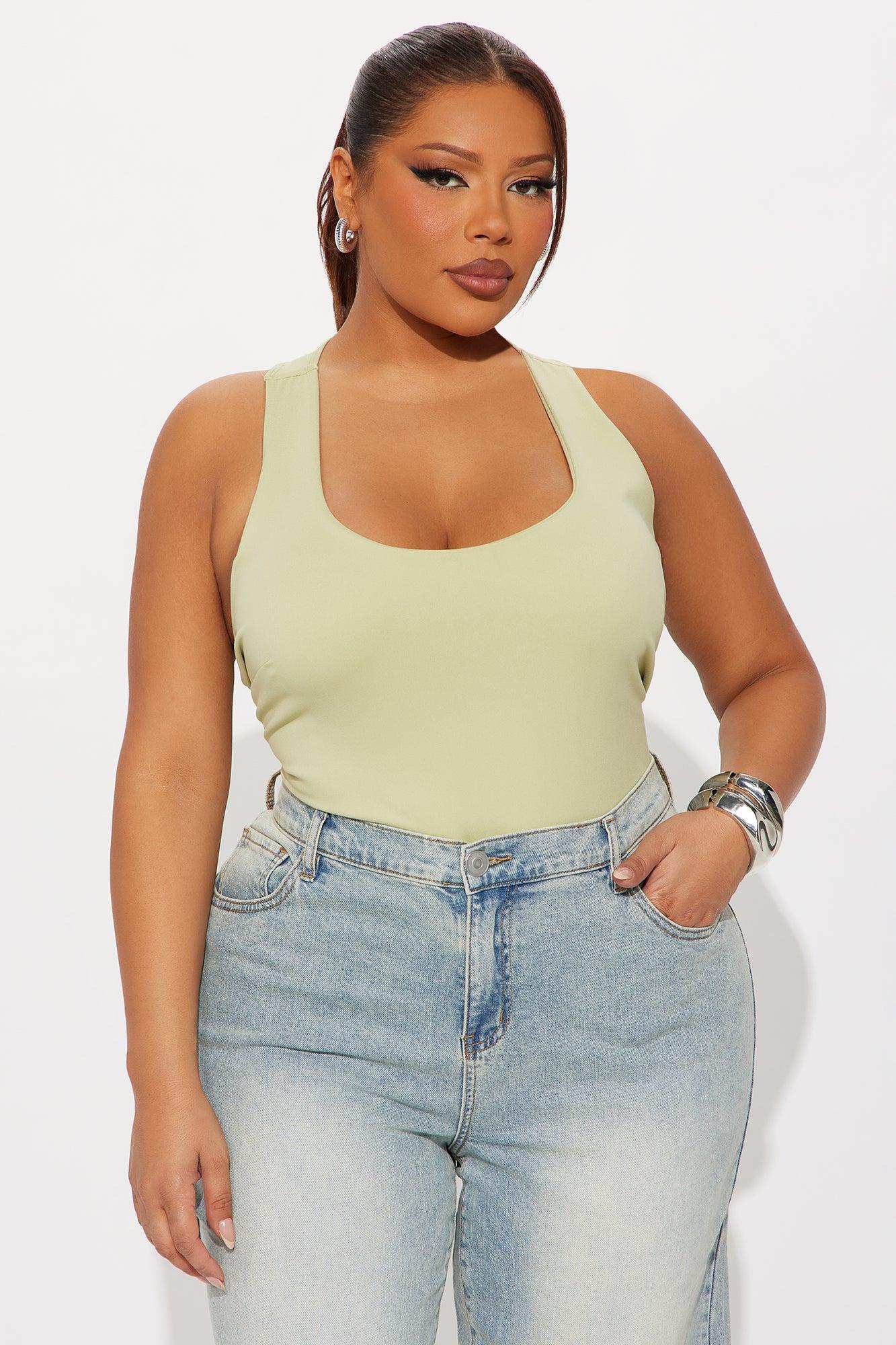 Sarafiena Double Lined Scoop Neck Bodysuit - Sage Product Image