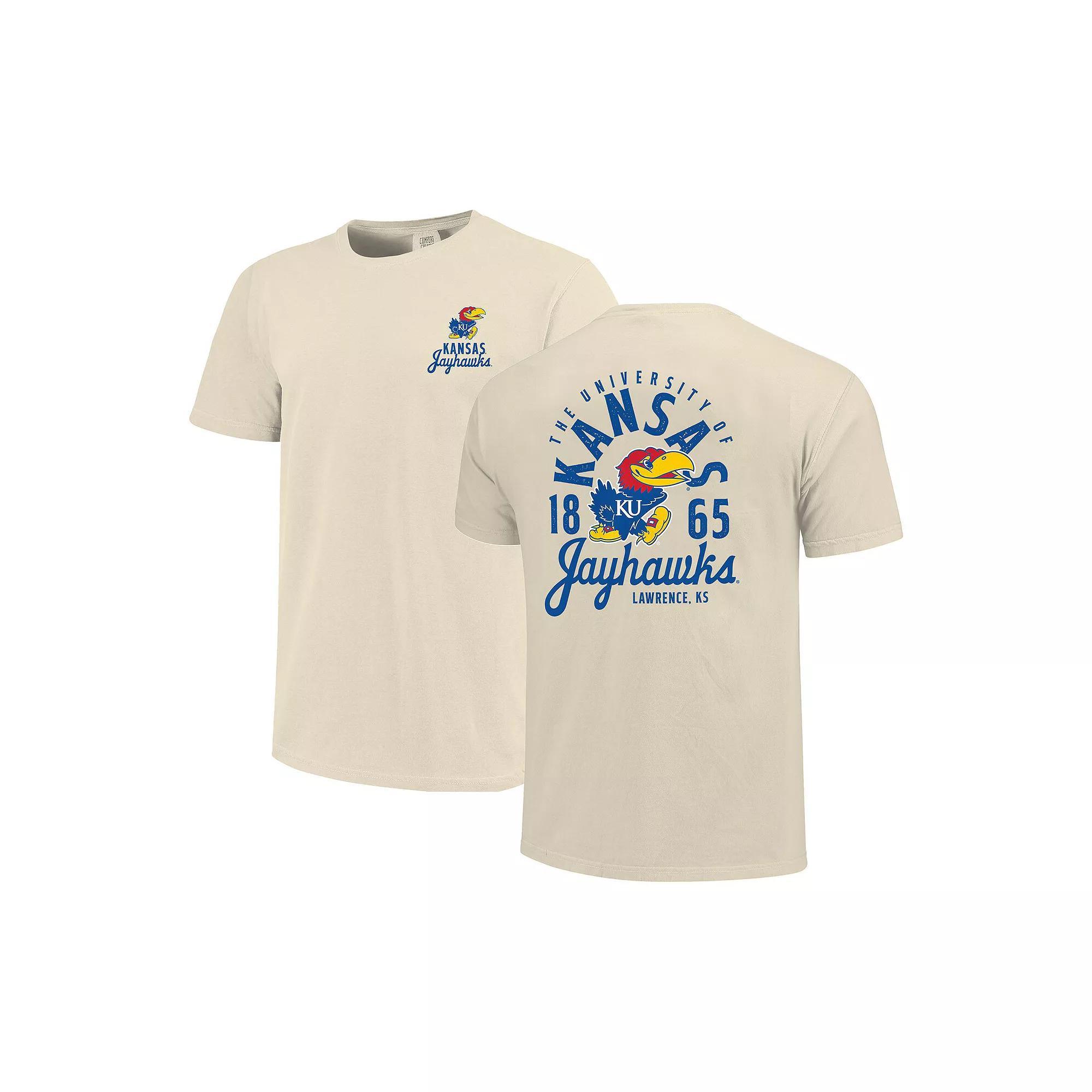Men's Cream Kansas Jayhawks Comfort Colors Mascot Overlay T-Shirt, Size: XL, Beige Product Image
