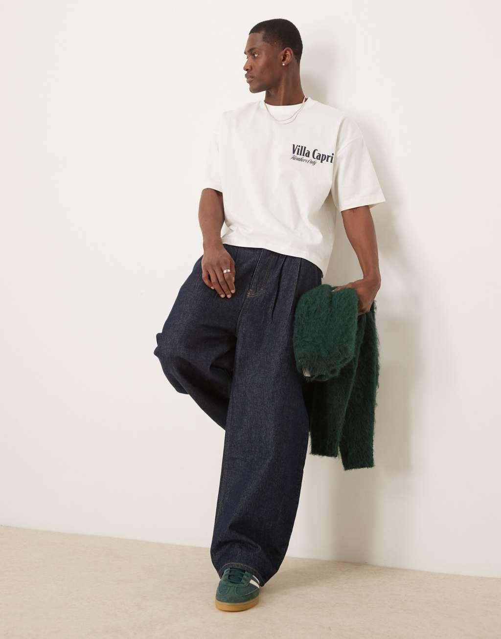 ASOS DESIGN boxy oversized T-shirt with villa graphic in cream Product Image