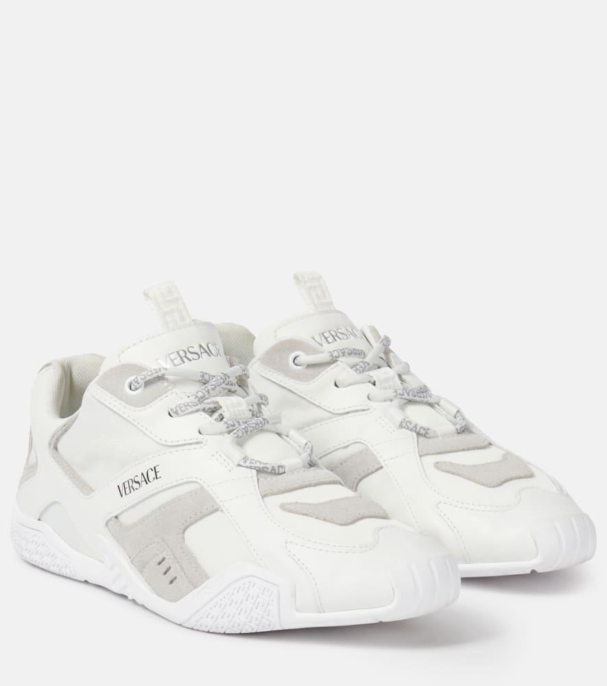 VERSACE Galaxia Suede-trimmed Leather Sneakers In White Product Image