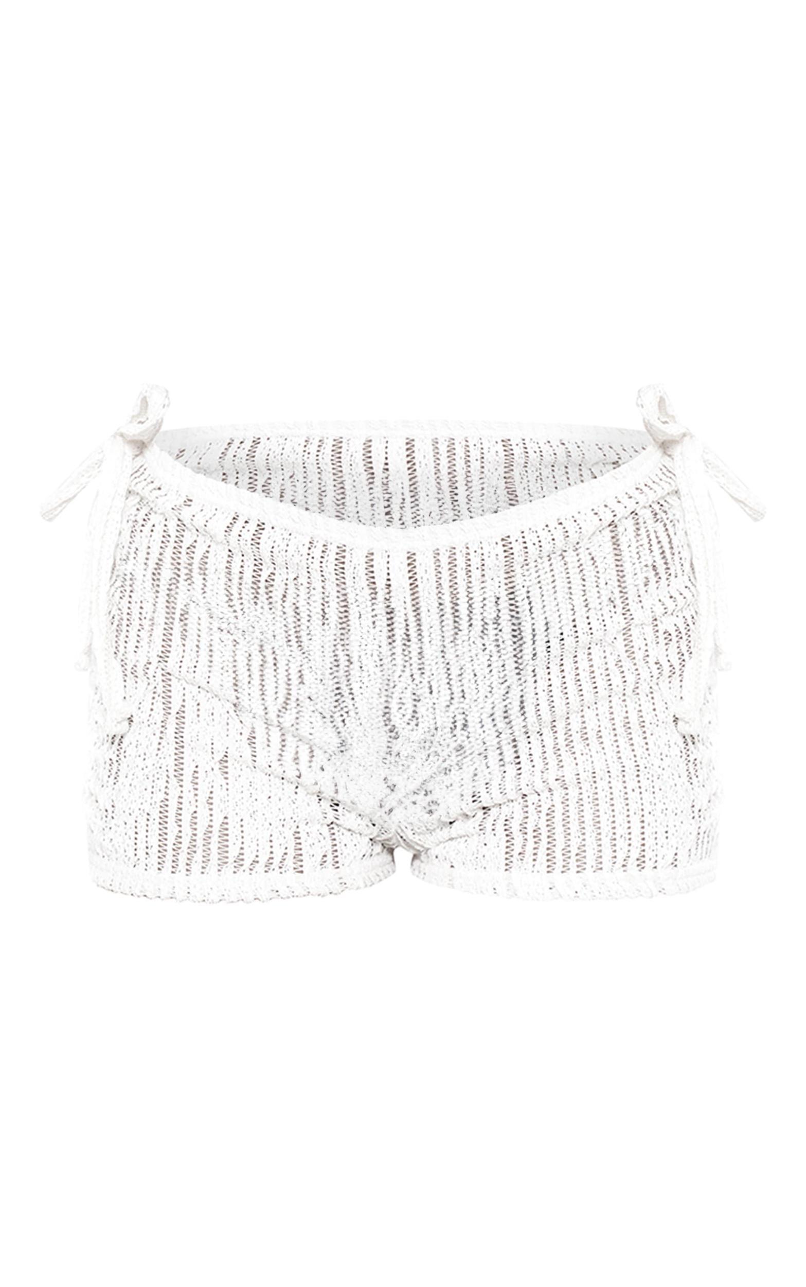 Cream Textured Jersey Tie Side Mini Hot Pants Product Image