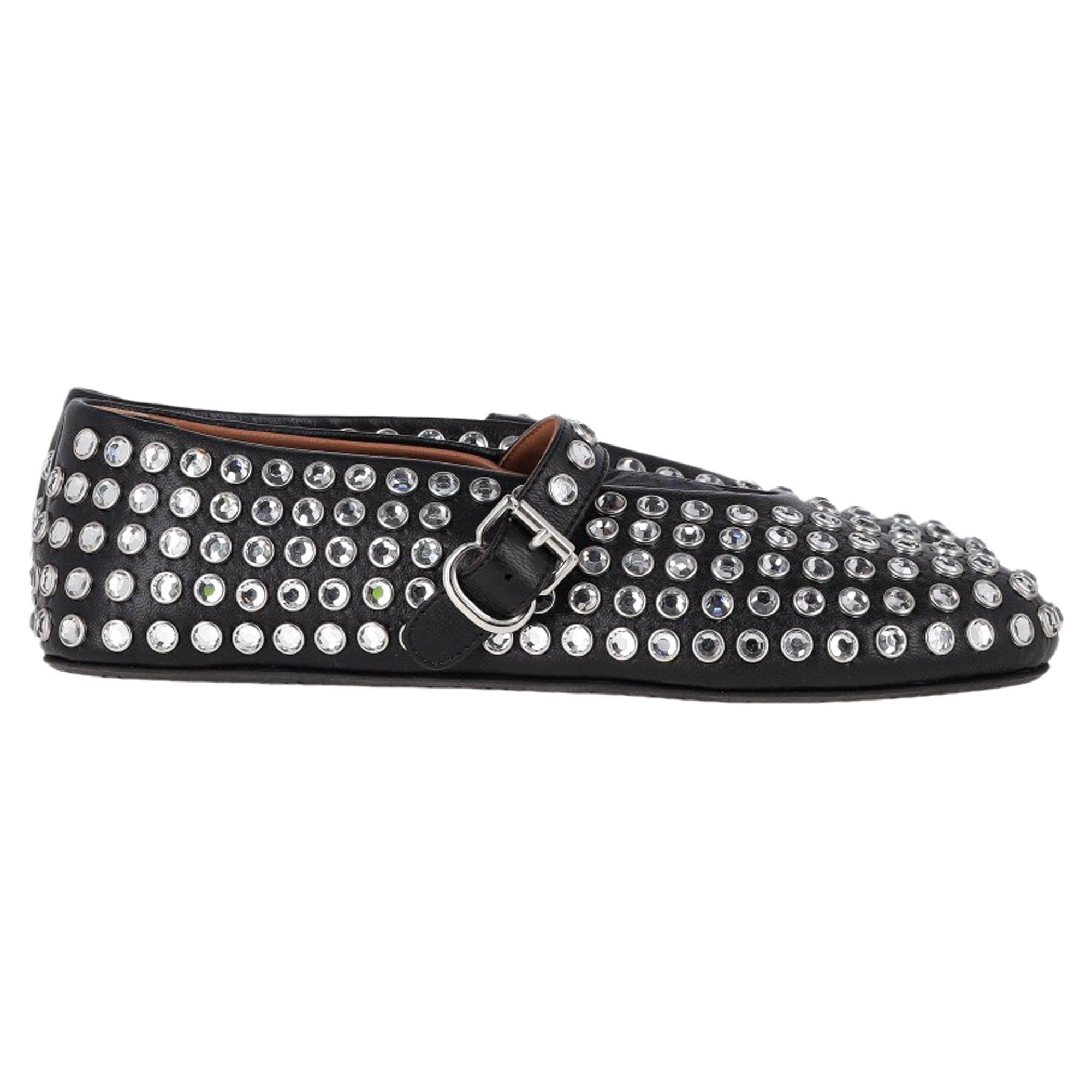 ALAÏA Strass Ballet Flats In Black Lambskin Leather Product Image