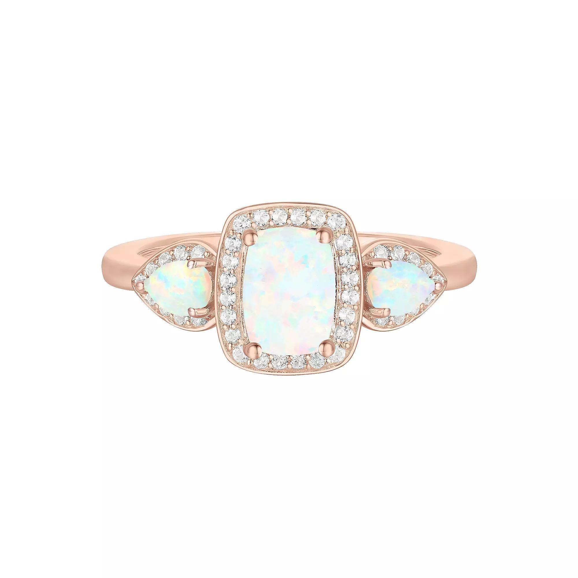 14k Rose Gold Over Silver Lab-Created Opal & Lab-Created White Sapphire Ring, Women's, Size: 7 Product Image