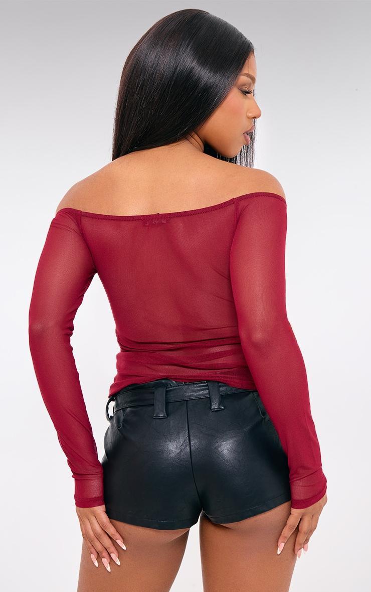 Burgundy Mesh Bardot Ruched Bust Detail Long Top Product Image