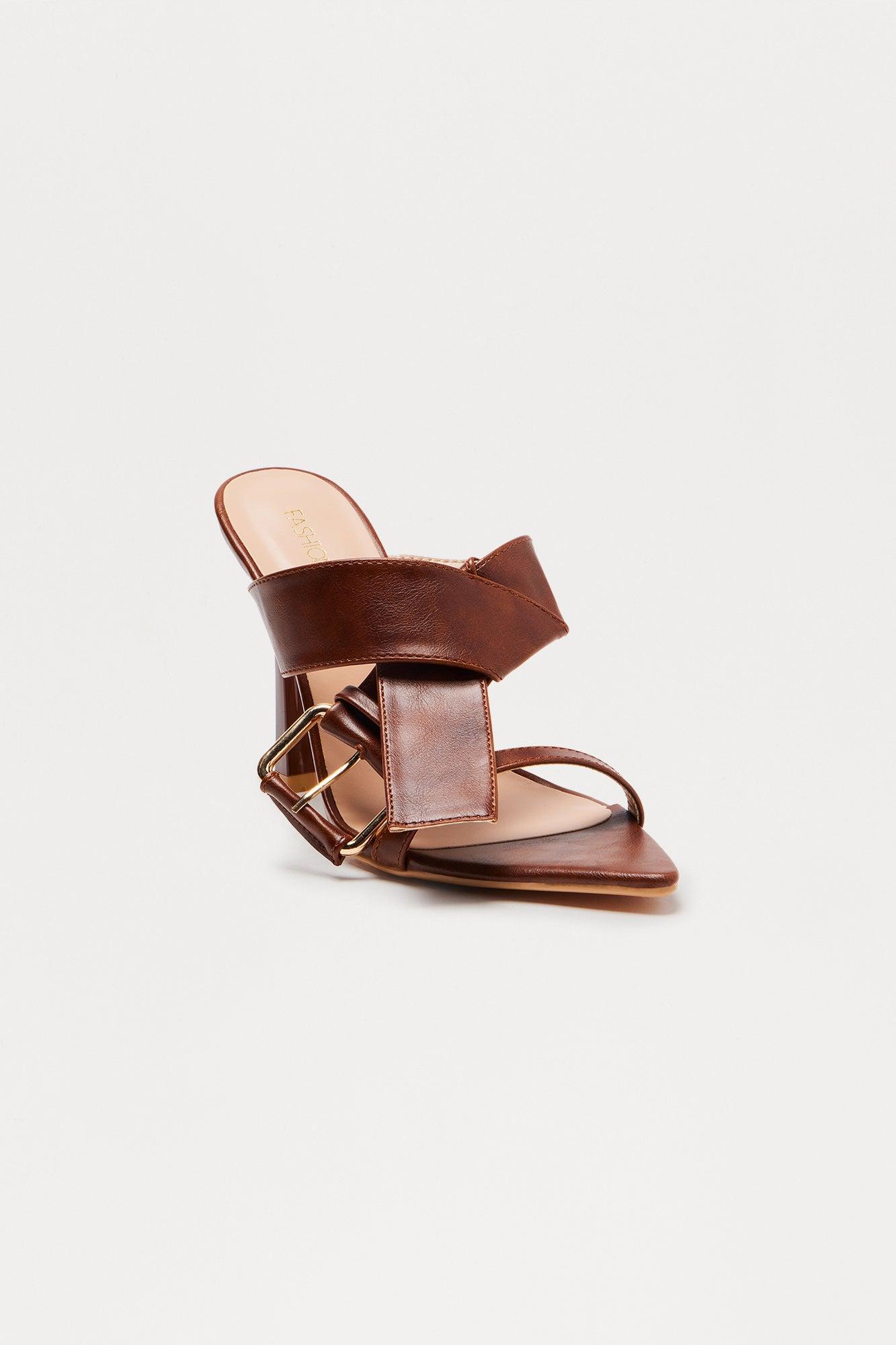 Camari Buckle Heels - Brown Product Image