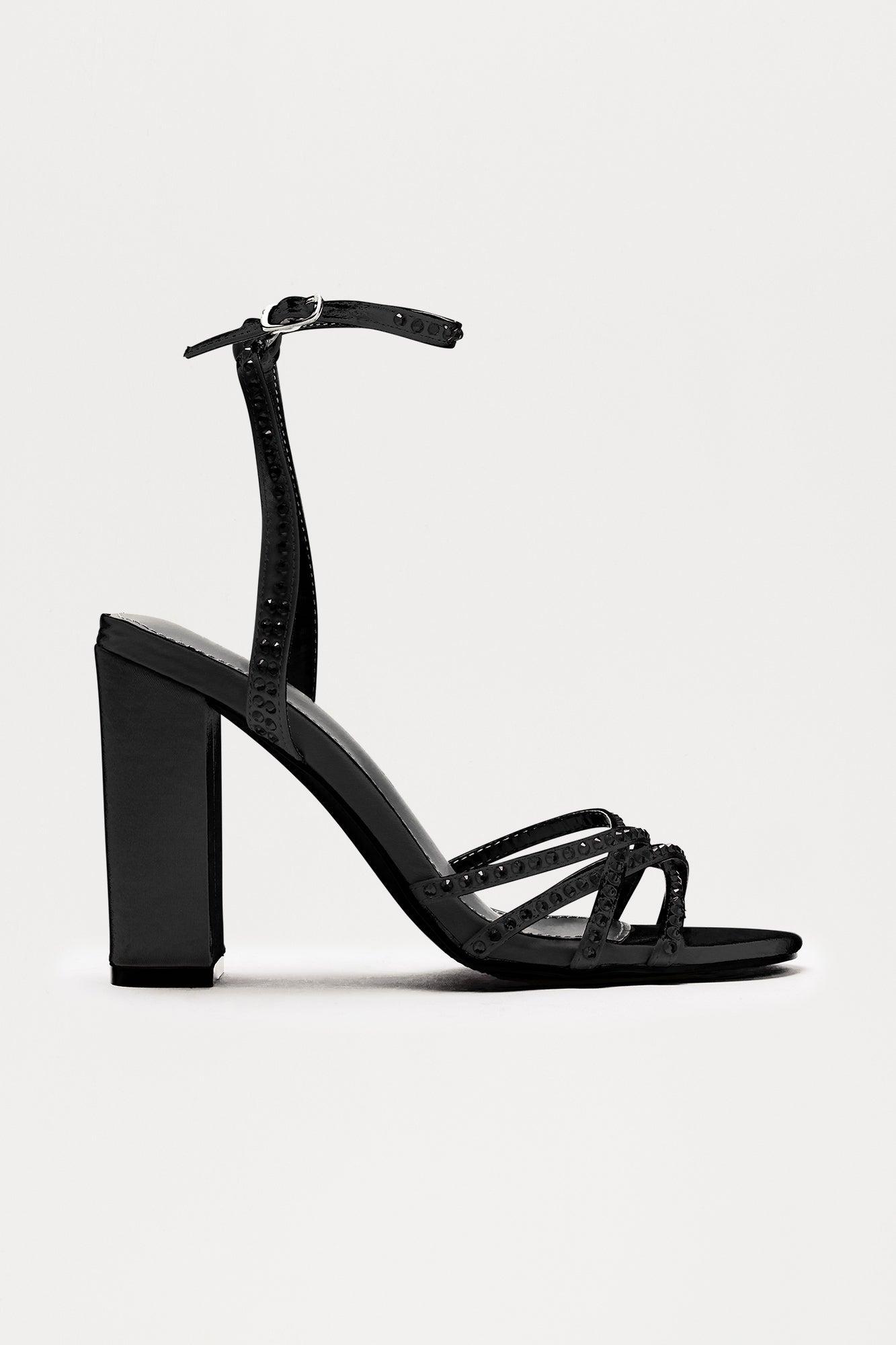 Viva Rhinestone Trim Heels - Black Product Image