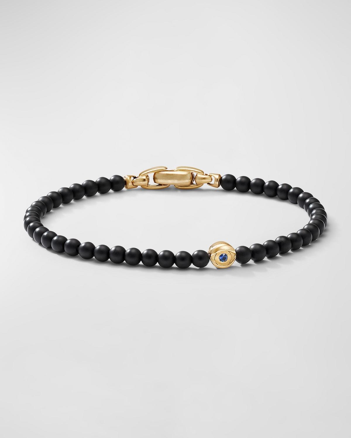 David Yurman Mens Spiritual Beads Evil Eye Bracelet with Black Onyx, Sapphire and 18K Yellow Gold, 4mm Product Image