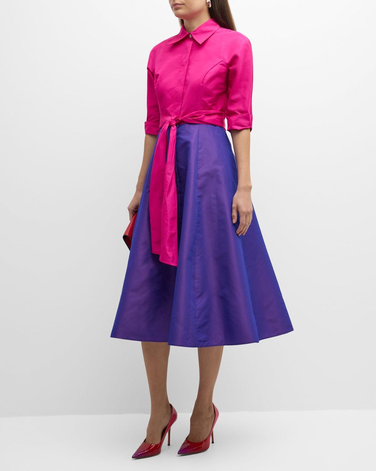 Teri Jon by Rickie Freeman Two Tone Taffeta Shirt Dress Product Image
