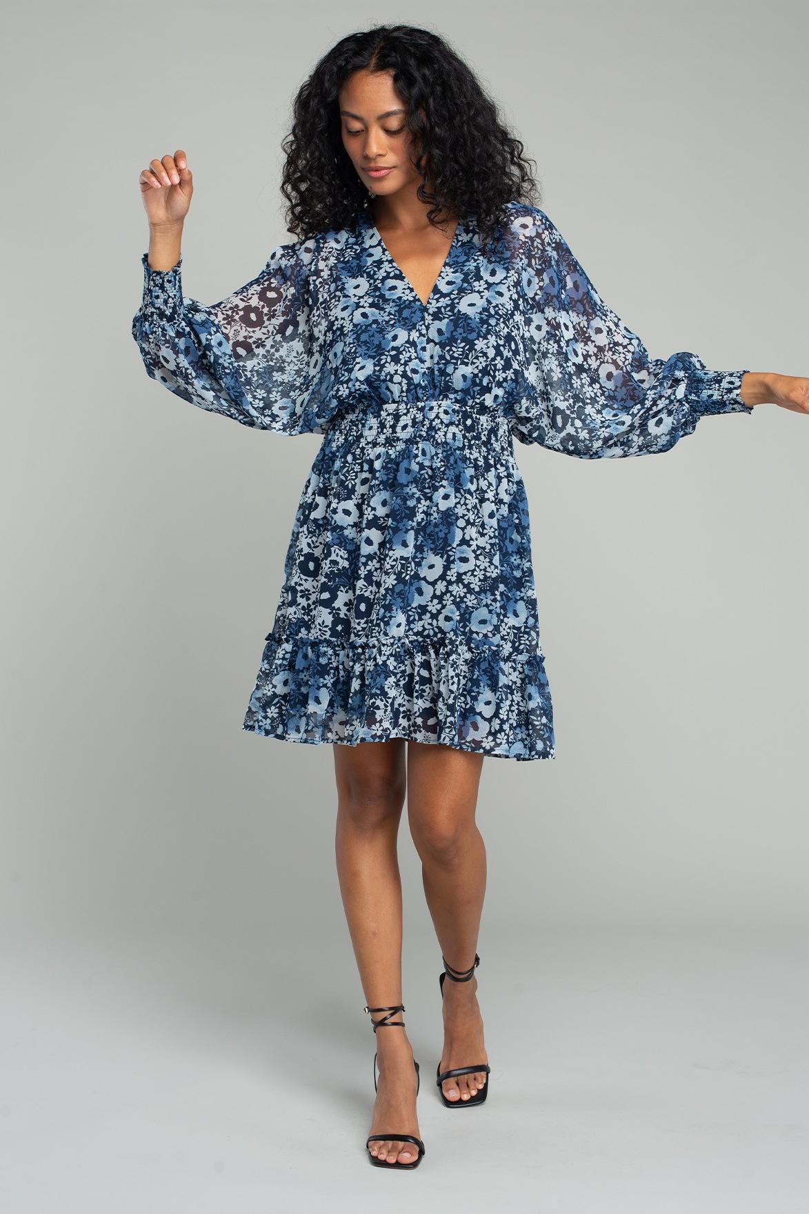 Floral Smocked V Neck Mini Dress Product Image