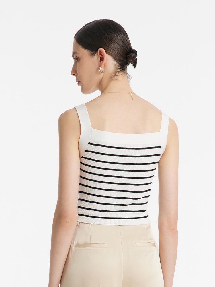 Acetate Striped Square Neck Women Knit Vest Product Image